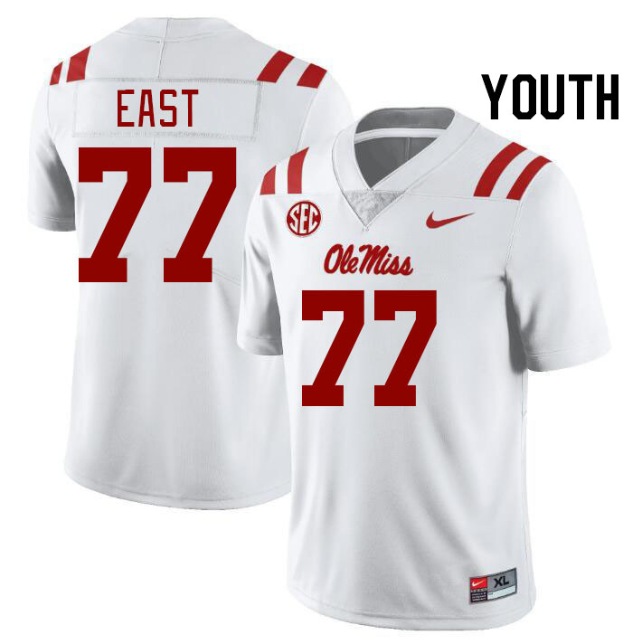 Youth #77 Cam East Ole Miss Rebels College Football Jerseyes Stitched Sale-White